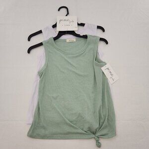 Pinc Girls Size 10/12 Tank Tops 2 Pack White - Green